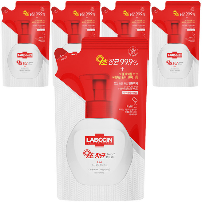 랩신 토탈 포밍 핸드워시 파우더리허브향 리필, 450ml, 5개