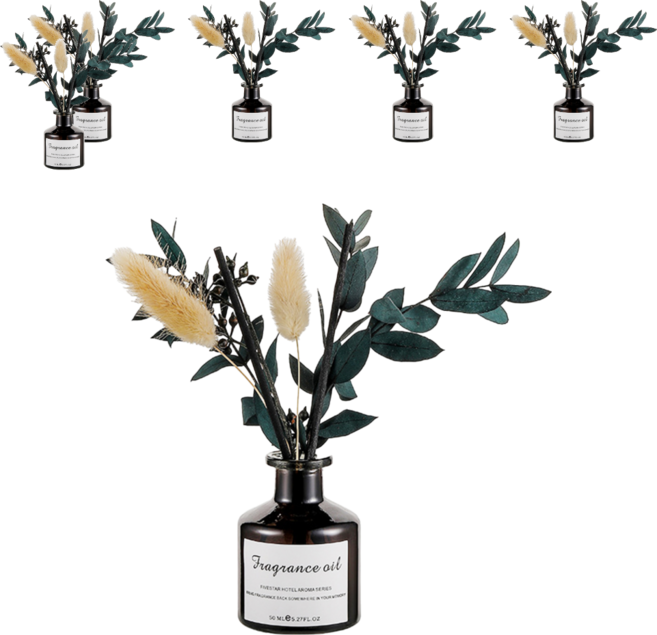 LONGFINE 朗氛 植物精油 綠植乾花香薰擺件無火香薰, 茉莉清茶, 6瓶, 50ml