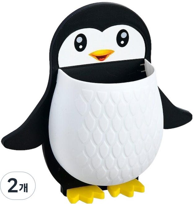 심플라이프 귀여운 펭귄 다용도 벽걸이 수납함, 블랙 + 화이트, 2개