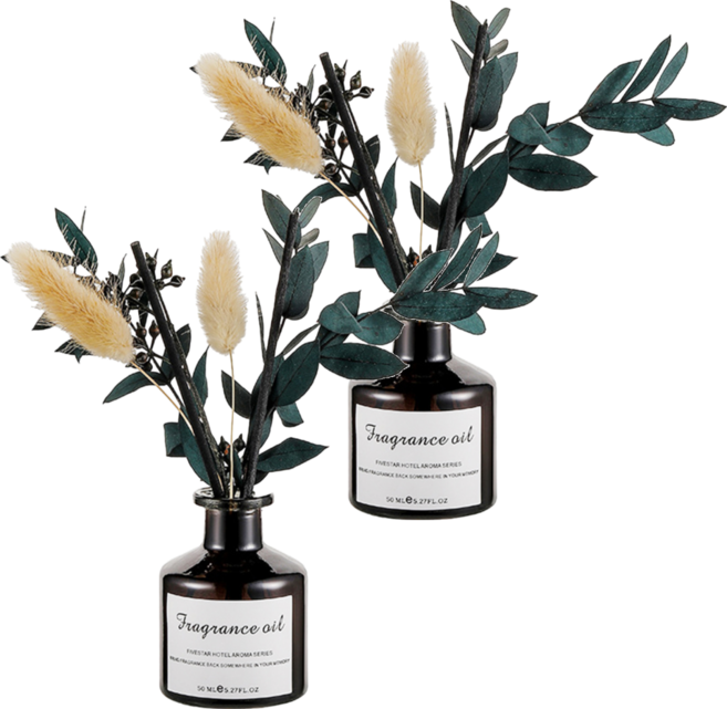 LONGFINE 朗氛 植物精油 綠植乾花香薰擺件無火香薰, 茉莉清茶, 2瓶, 50ml