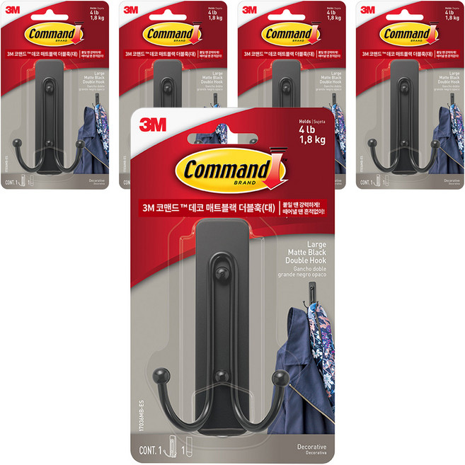 코맨드 데코 더블 훅 대형 17036MB-ES, 매트블랙, 5개