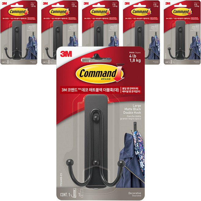 코맨드 데코 더블 훅 대형 17036MB-ES, 매트블랙, 6개