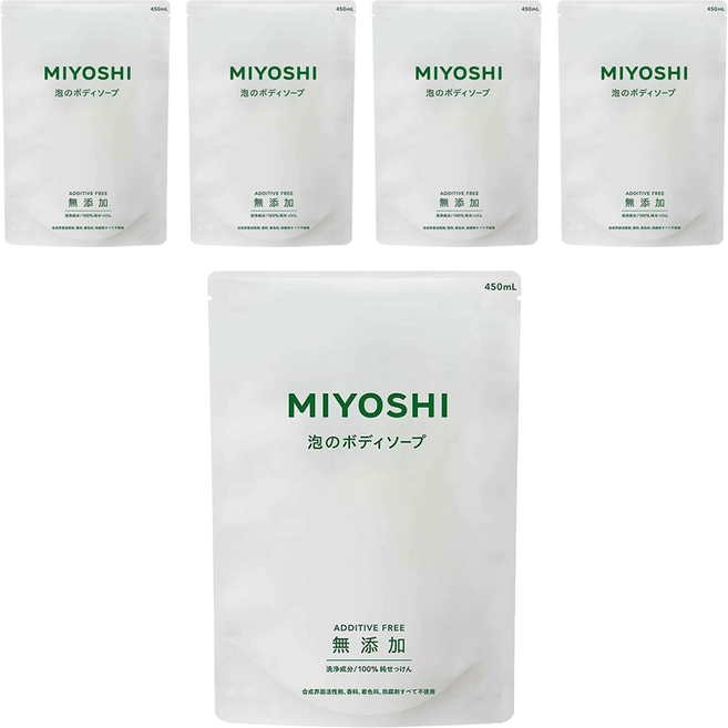 MIYOSHI 無添加 泡沫沐浴乳補充包, 450ml, 5包