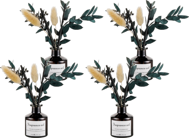 LONGFINE 朗氛 植物精油 綠植乾花香薰擺件無火香薰, 茉莉清茶, 4瓶, 50ml