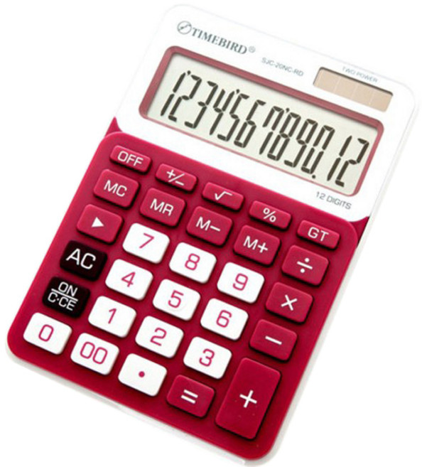 타임버드 탁상용 전자 계산기 SJC-20NC, 레드 + 화이트, 1세트