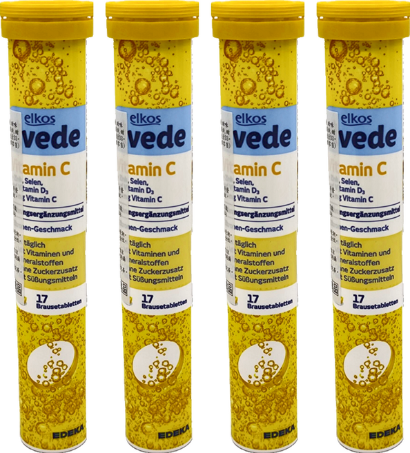 EDEKA 維生素C發泡錠 維他命C+D3+鋅+硒 檸檬口味, 102g, 17錠, 4條