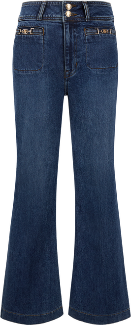 게스 여성용 포켓 장식 플레어 부츠컷 팬츠 YO3D6167MBL2