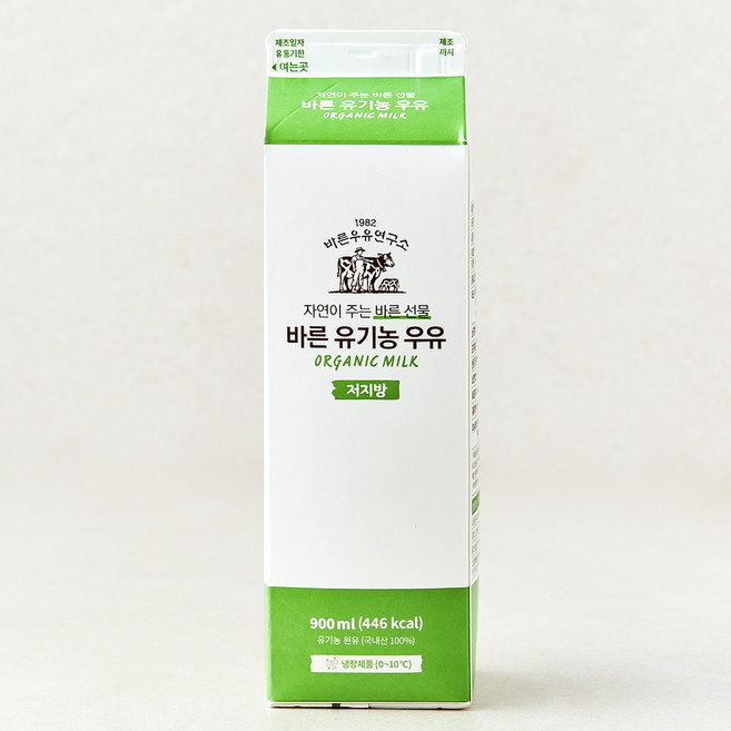 바른우유연구소 바른 유기가공식품인증 우유 저지방, 900ml, 1개