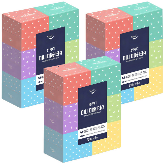 브론디 미니 천연펄프 미용티슈 2겹, 18개, 250매