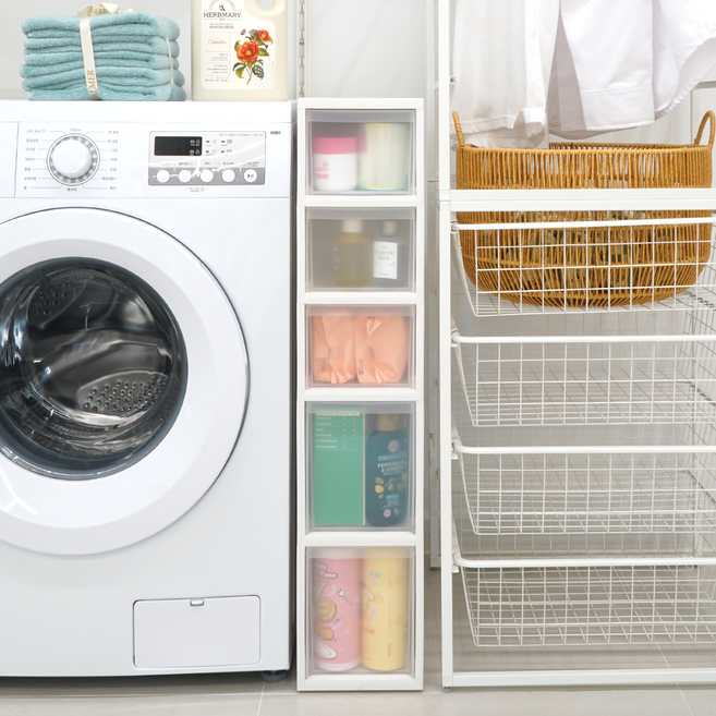 코멧 모던한 틈새 서랍장 5단, 화이트(몸체) + 반투명(서랍), 5개