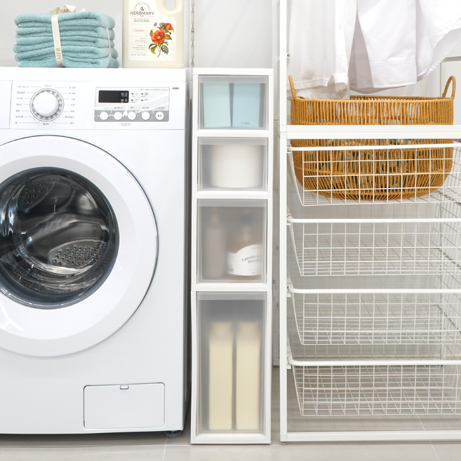 코멧 모던한 틈새 서랍장 4단, 화이트(몸체) + 반투명(서랍), 4개