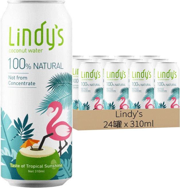 Lindy's 100%原味椰子水, 310ml, 24罐
