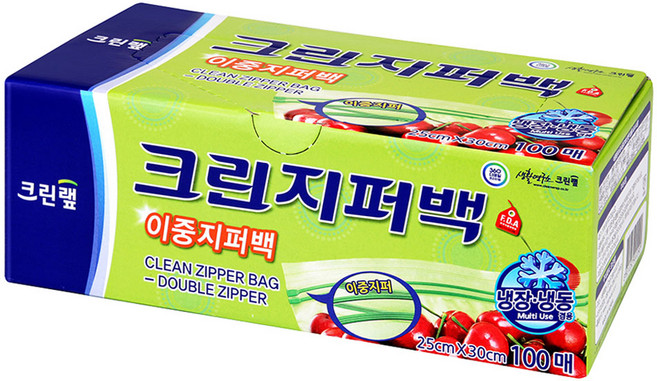 크린랩 크린 이중지퍼백, 대(L), 100개입, 1개