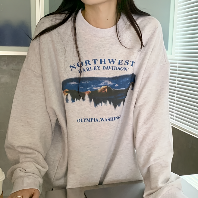 不起球重磅韓版歐逆印花大學T