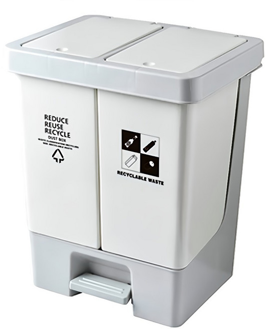 FAmILyLIFE 生活 20公升免髒手腳踏/彈蓋2用雙槽分類垃圾桶 YG-194 2kg, 米白色, 1個