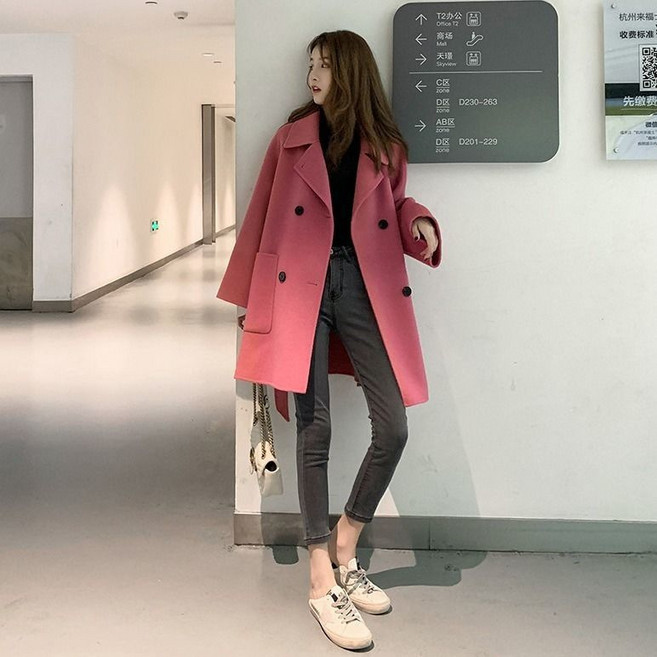 PEONIST 女款時尚翻領雙排扣大衣