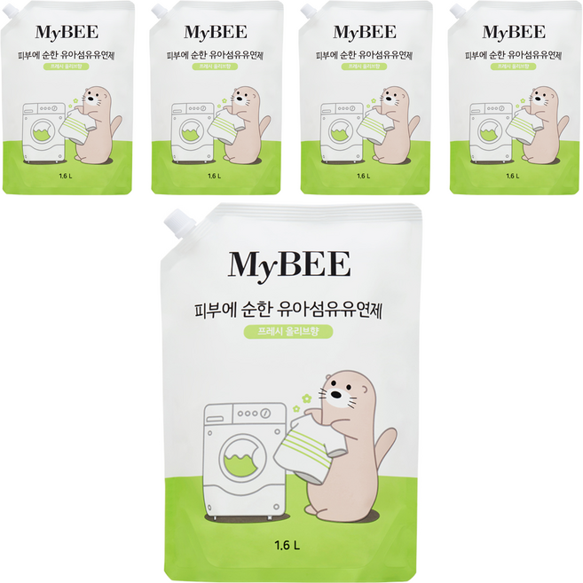 마이비 피부에 순한 유아 섬유유연제 프레시 올리브향 리필, 1.6L, 5개