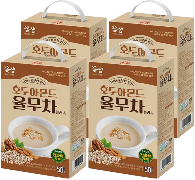 꽃샘 호두아몬드율무차플러스, 18g, 50개입, 4개