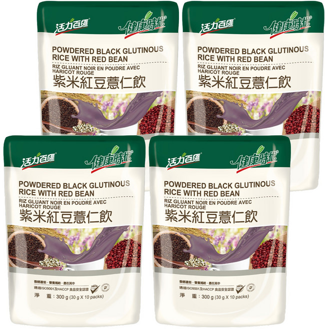 健康時代 紫米紅豆薏仁飲 有糖, 30g, 10包, 4袋