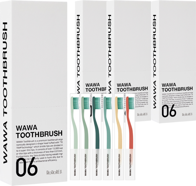 RoRoBELL 頂級高級超細毛Wawa牙刷, 6入, 4套