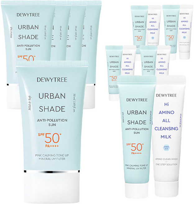 듀이트리 어반쉐이드 안티폴루션 선크림 SPF50+ PA++++ 50ml + 10ml + 하이아미노 올 클렌징 밀크 10ml 세트, 5개