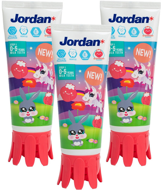 조르단 뉴스텝1 어린이 불소 치약 딸기향, 90g, 3개