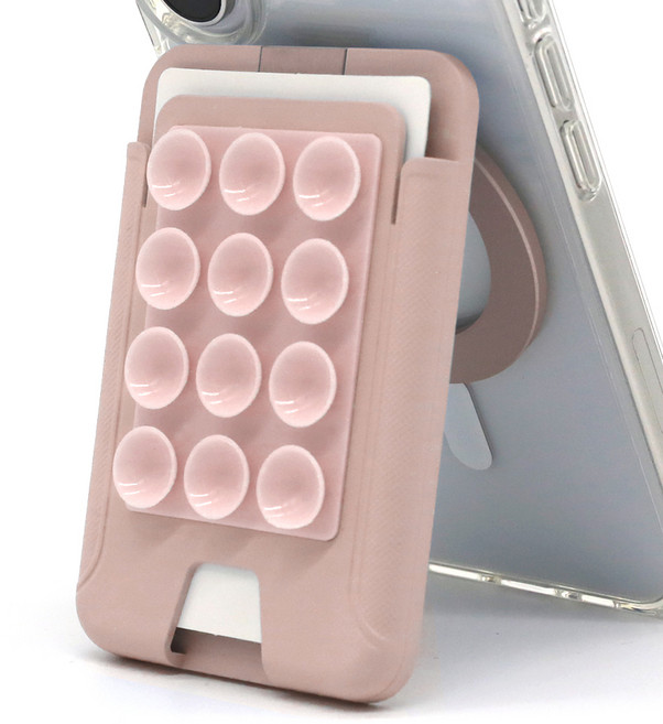 엑씨 맥세이프 호환 링 카드지갑 홀더 휴대폰 케이스 실리콘 흡착 패드 스탠드 거치대, 핑크, 1개