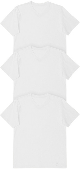 BASE ALPHA ESSENTIALS 中性透氣純棉V領短袖T恤 3件組, 白色