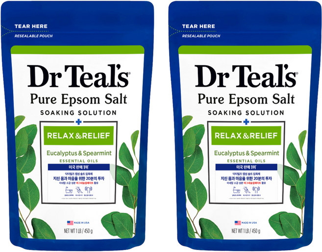 Dr Teal's 草本沐浴鹽 桉樹薄荷香, 450克, 2個