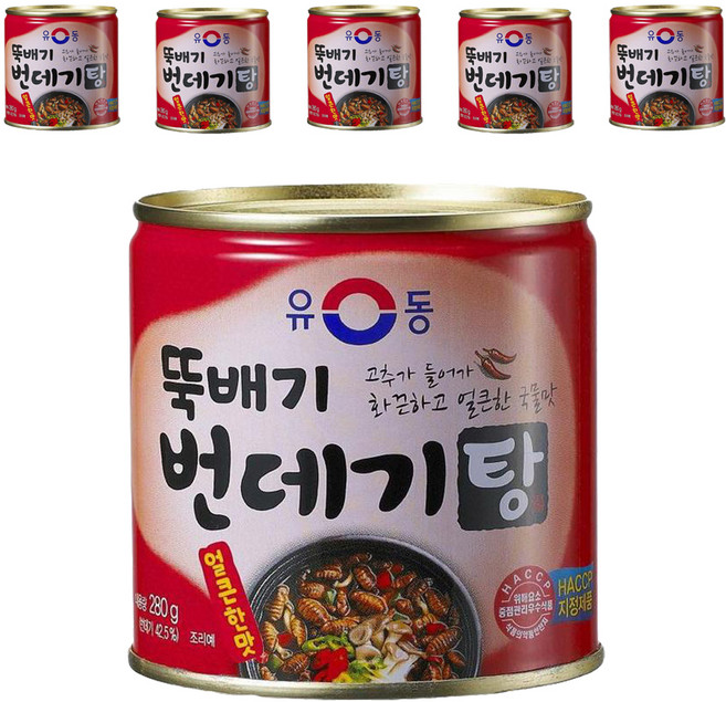 유동 뚝배기 번데기탕 얼큰한맛 통조림, 280g, 6개