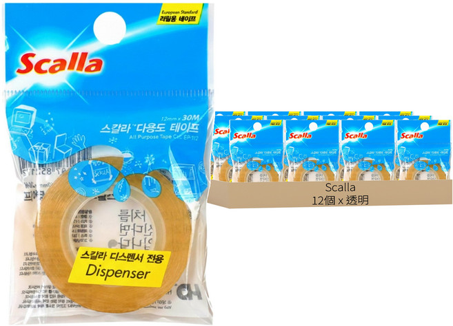 Scalla 多用途玻璃紙膠帶補充包 12mm x 30m, 透明, 12個