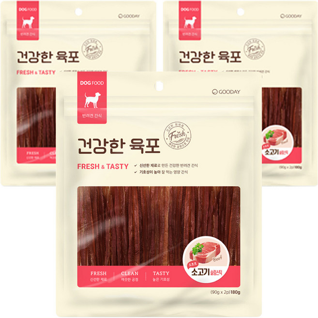 굿데이 강아지 건강한 육포, 소프트 소고기 슬림스틱, 180g, 3개