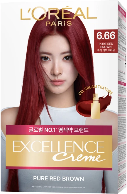 로레알파리 엑셀랑스 크림 빗캡으로 간편한 새치염색 염모제, 6.66호 퓨어 레드 브라운, 1개 - 쿠팡