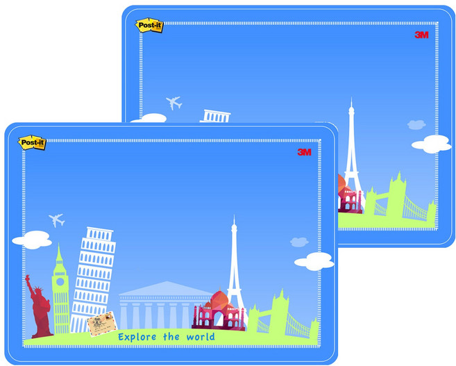 3M Post-it 利貼可再貼備忘板 中型 558M-D #7100095702, 旅行系列 藍色 + 白色, 1片, 2個