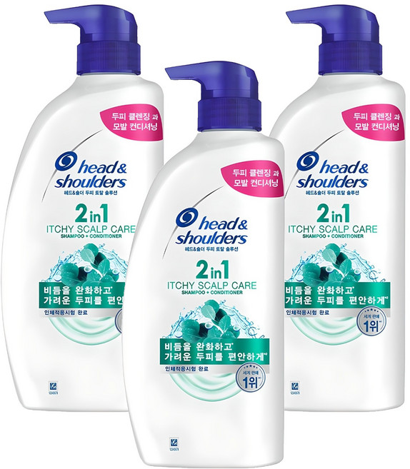 헤드앤숄더 2in1 가려운 두피케어 컨디셔너 겸용 샴푸 상쾌한향, 800ml, 3개