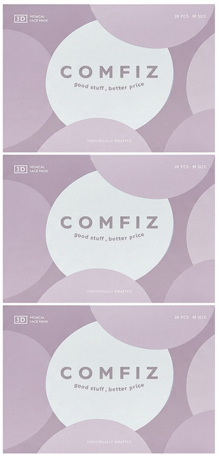 COMFIZ 康菲 成人立體醫療口罩 單片包裝 M, 雪藍紫, 20片, 3盒