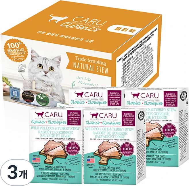 카루 고양이 클래식 스튜 4p, 칠면조 + 명태, 624g, 3개 - 쿠팡