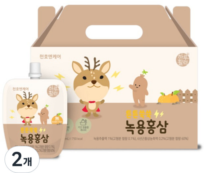 하루활력 튼튼쑥쑥 어린이 녹용홍삼 30p, 1.2L, 2개