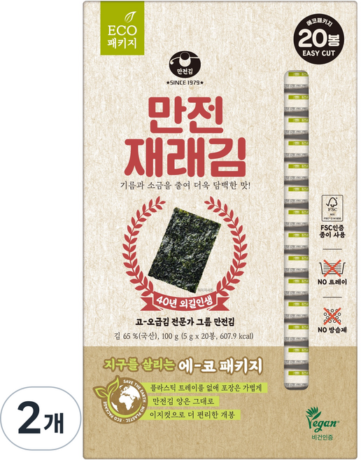 만전김 에코패키지 재래김 20p, 100g, 2개