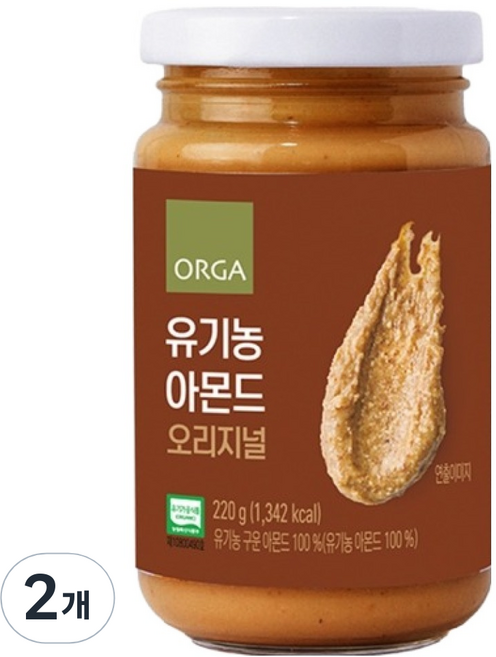 올가홀푸드 유기농 아몬드 오리지널 넛스프레드, 220g, 2개