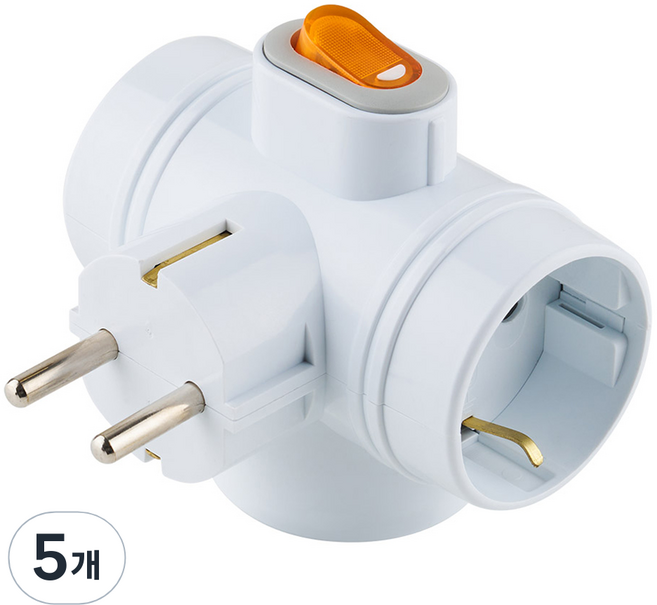 보에담 스위치 T자형 멀티탭 3구, 8.7cm, 화이트, 5개