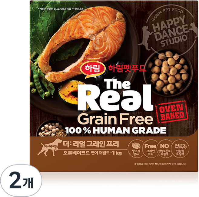 하림펫푸드 어덜트 강아지 더리얼 그레인프리 오븐베이크드 사료, 연어, 1kg, 2개