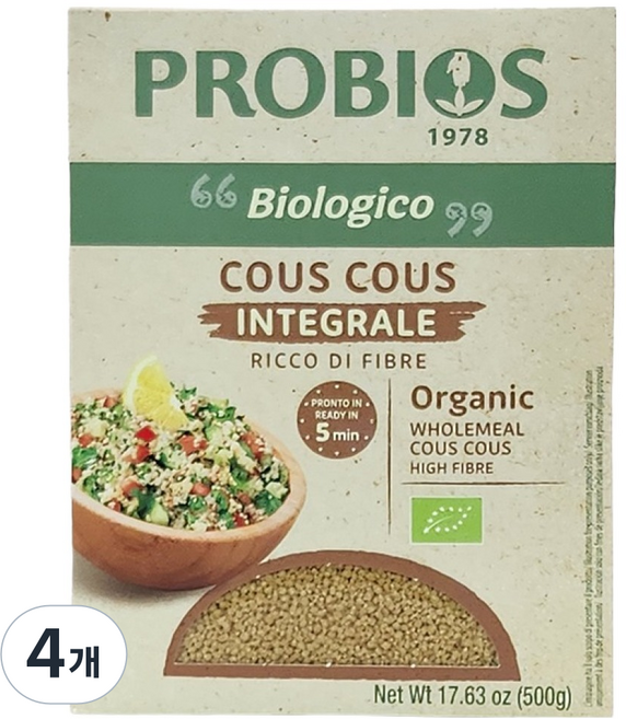 프로바이오스 유기농 통밀 쿠스쿠스, 500g, 4개