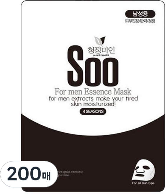 청정미인 에센스 남성용 마스크팩, 23g, 200개
