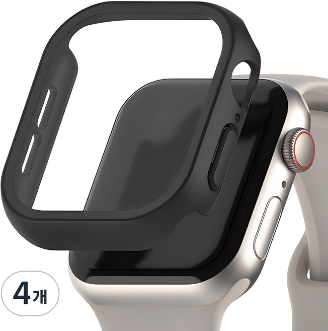 신지모루 9H 풀커버 일체형 SF코팅 강화유리 액정보호 케이스, 블랙, 4개