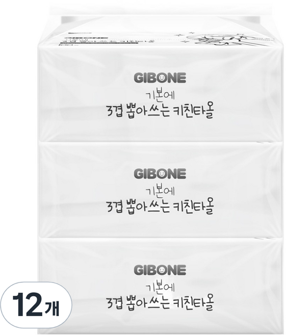 기본에 3겹 뽑아쓰는 각키친타올, 100개입, 12개
