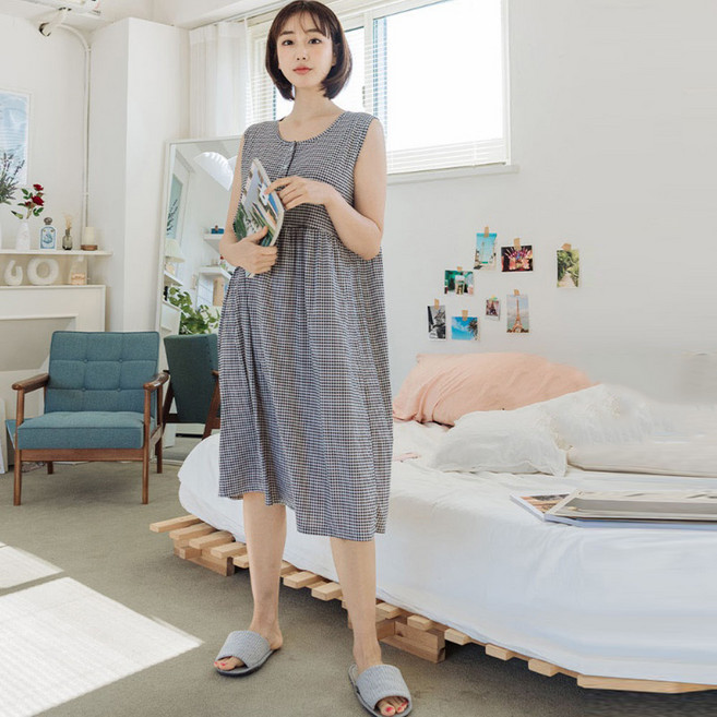 체크원피스 추천 TOP10 — 디에스도씨 여성용 냉감 민소매 잠옷 원피스 D3954