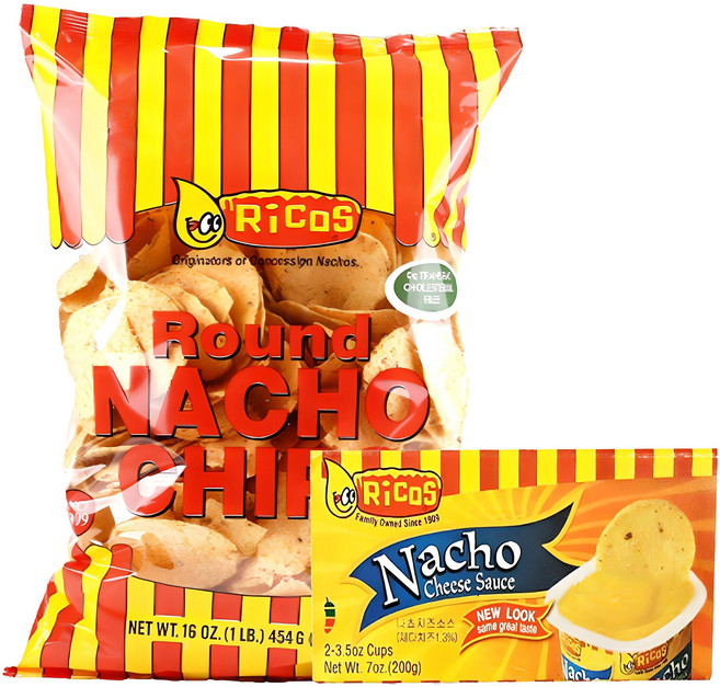 리코스 라운드 나쵸칩 + 나쵸 치즈소스 2개, 654g, 1세트