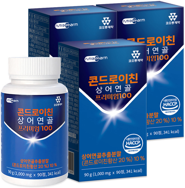 코오롱제약 콘드로이친 상어연골 프리미엄 100, 90정, 90g, 3개