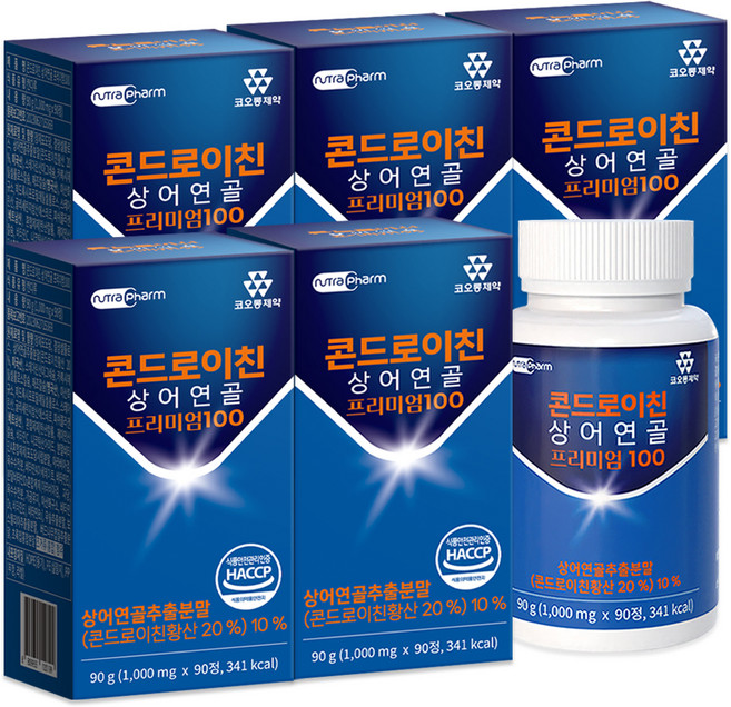 코오롱제약 콘드로이친 상어연골 프리미엄 100, 90정, 90g, 5개